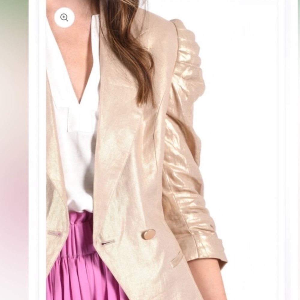 Emily McCarthy gold linen Bradshaw blazer XL Christmas Holiday
